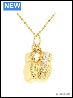 14k Yellow Gold 3D Boxing Gloves Charm Pendant Necklace